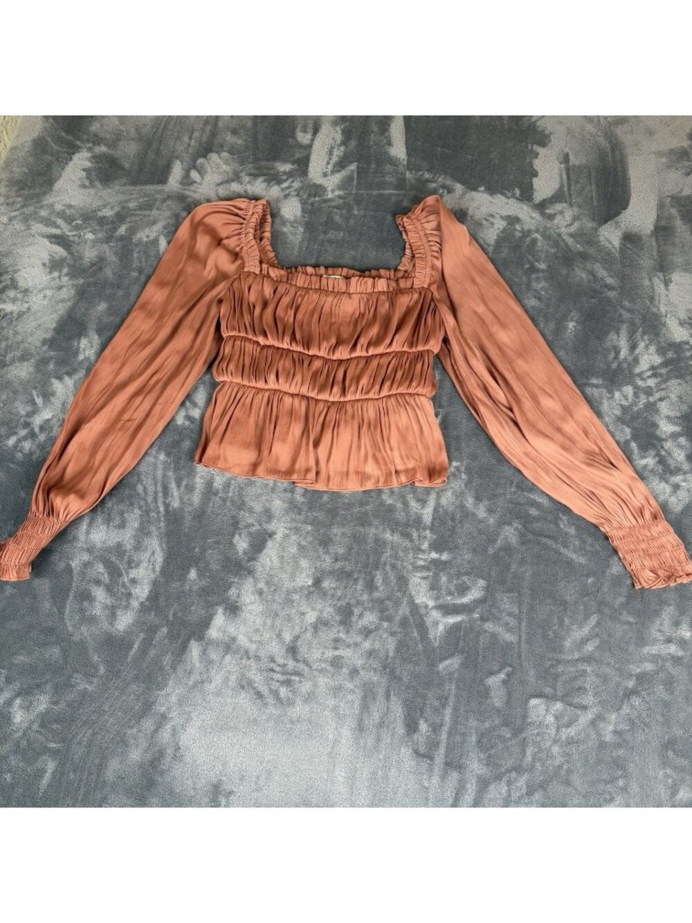 Altar’d State XS Rust Smocked Crop Top Long Sleeve Peasant Boho Cottagecore